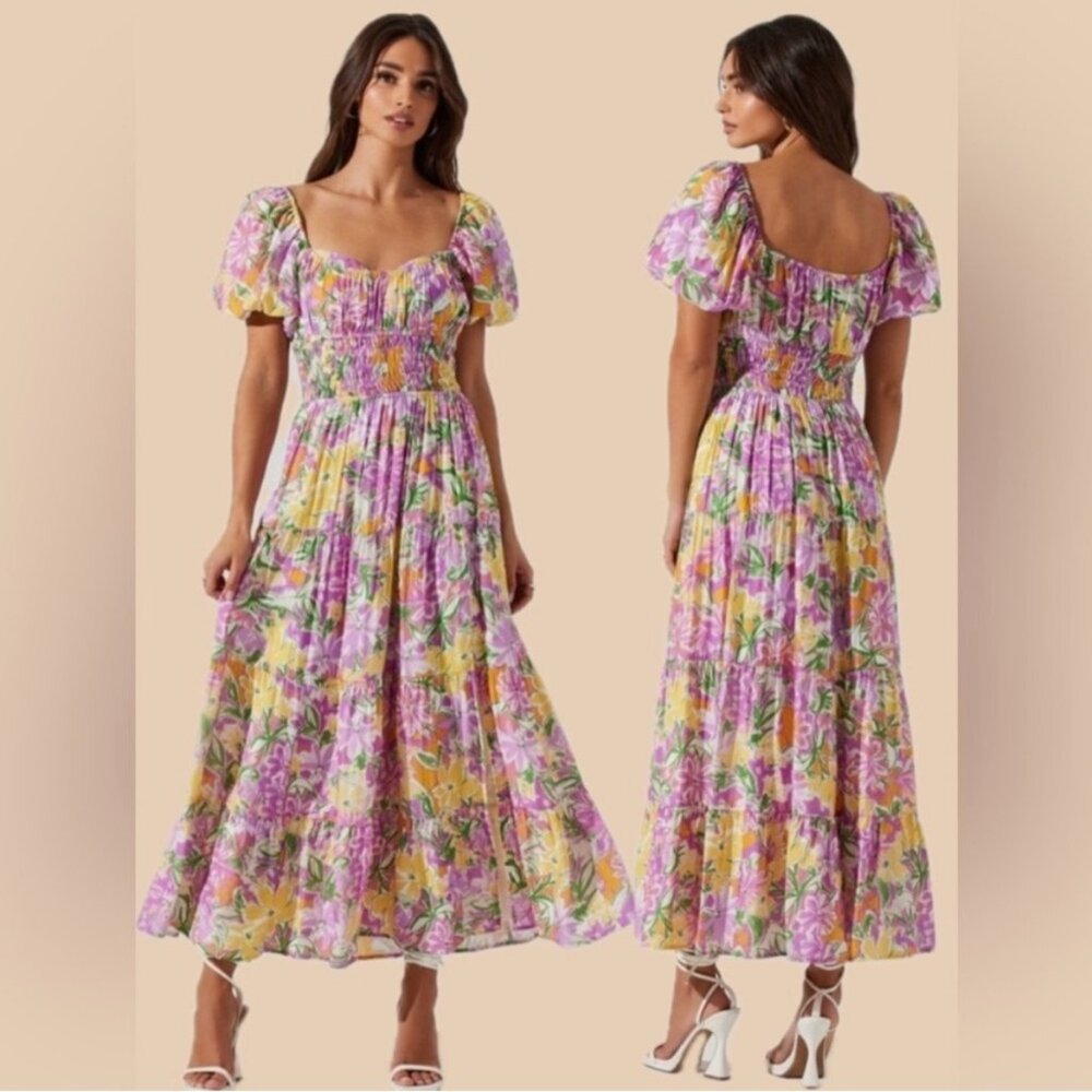ASTR the Label Women's Florentina Puff-Sleeve Maxi Dress Pink Multi Color Floral